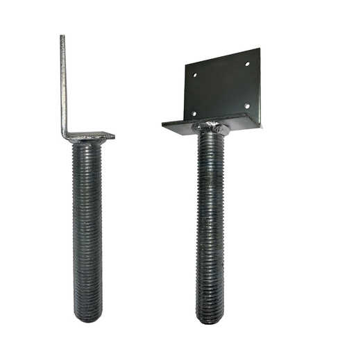  1x POST PLATE L THREADED ROD 24mm - Welded Metric Support Tek Screw Holes - HDG