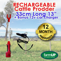 RECHARGEABLE Cattle Prod w/33cm Long 13'' Shaft +12v Car Charger -Sheep Goat Cow